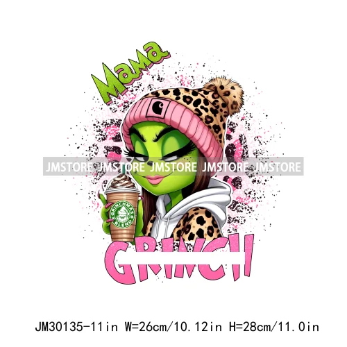 Colorful Retro Green Bougie Mama Coffee Lover Leopard Christmas Girls Iron On DTF Transfers Stickers Ready To Press For Clothes
