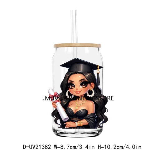 Chibi Latina Graduation Diploma UV DTF Transfer Stickers Decals For Libbey Cold Cups Mug Tumbler Waterproof DIY Logo Senior 2024