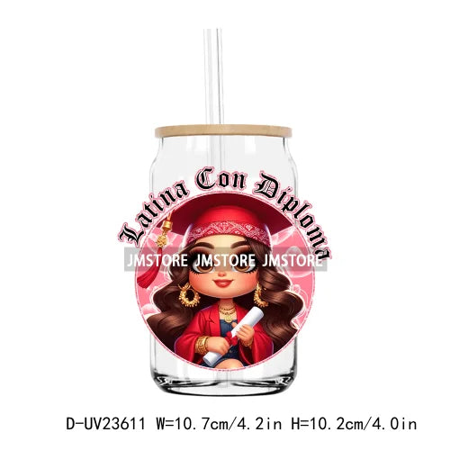 Chicano Graduation Chibi Education UV DTF Transfers Stickers Decals For Libbey Cold Cups Mugs Tumbler Waterproof DIY Craft Logo