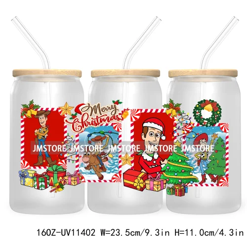 Christmas Cartoon Friends Holiday Season 16OZ UV Cup Wrap DTF Transfer Stickers For Libbey Glass Can Cup Tumbler Waterproof Logo