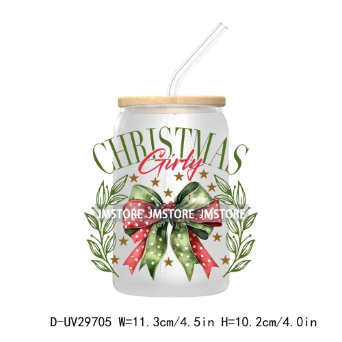 Just A Girl Who Loves Christmas UV DTF Transfer Stickers Decals For Libbey Cold Cups Mugs Tumbler Xmas Santa Coquette Bow Girly