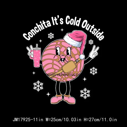 New Latin Culture Christmas Conchita It's Cold Outside No Dieta Season Calorias No Cuentan DTF Heat Transfer Sticker For Hoodies