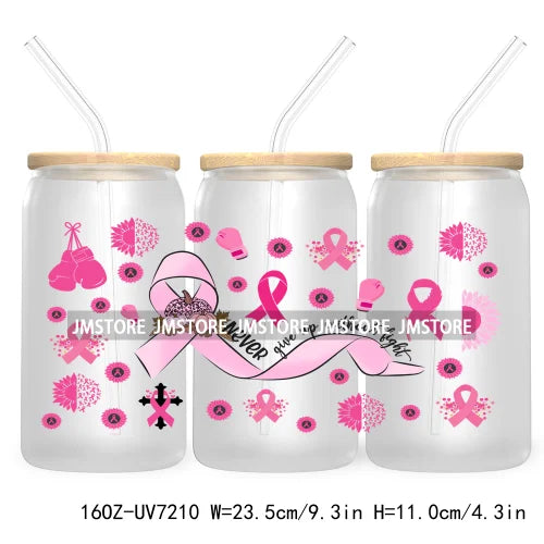 Peace Love Cure Breast Cancer Awareness Pink 16OZ UV DTF Cup Wrap Transfer Stickers For Libbey Glass Can Cups Tumbler October