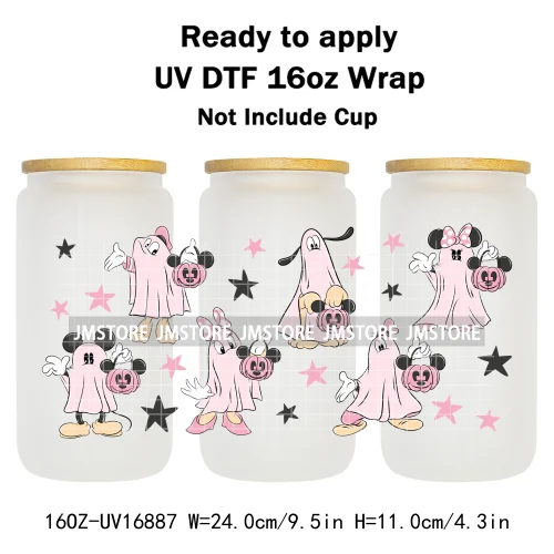 Cartoon Horror Halloween Nightmare UV DTF Wraps Transfer Sticker Selfadhesive Waterproof High Quality For 16OZ Libbey Glass Can