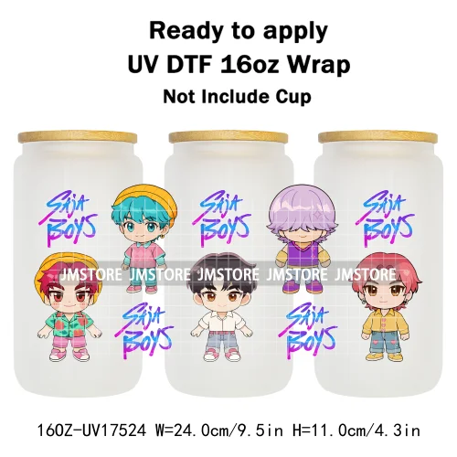Kpop Demon Boy Band Soda Pop Hunter Girls 16OZ UV DTF Cup Wraps Ready To Apply Waterproof Transfer Stickers For Libbey Glass Can