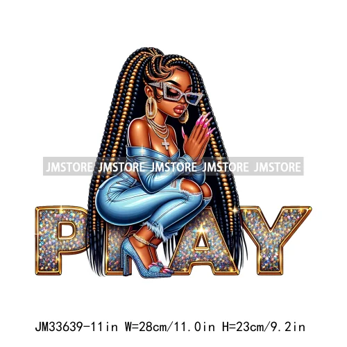 Christian Bible Urban Praying Afro Girls Jesus Faith God Love Cross Iron On DTF Transfer Stickers Ready To Press For Hoodies Bag