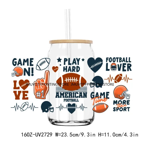 Play Hard American Football Sports UV DTF Sticker For 16OZ Libbey Glass Cup Can Wrap Transfer Sticker Custom Labels DIY Logo