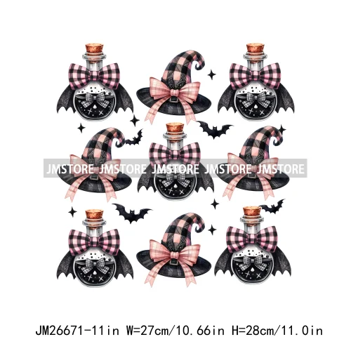 New Halloween Skeleton Ghost Coquette Bow Witch Hats Pumpkin Designs DTF Iron On Transfers Stickers Ready To Press For Hoodies