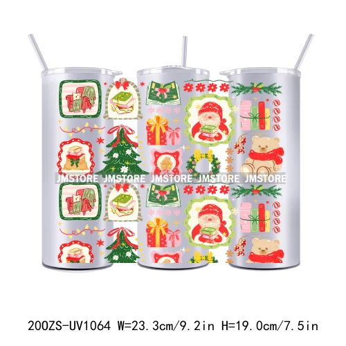 Girly Holiday Christmas Trees 20OZ Tumbler Wraps Ready To Ship UV DTF Transfer Stickers Waterproof Prints For Skinny Tumbler