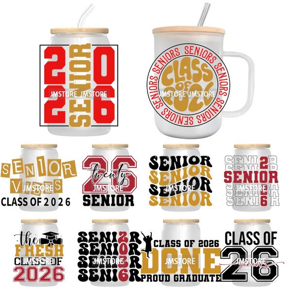 Fresh Class Of 2026 Senior Edition UV DTF Decals Ready To Apply Waterproof Transfer Stickers DIY Craft For 16OZ Libbey Glass Can