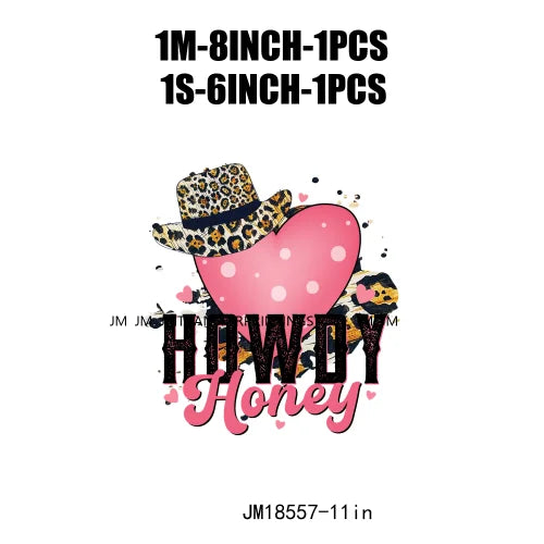 Pink Love Howdy Honey Valentine's Day Printing Designs Iron On Western Cowgirl Boat Hat DTF Transfers Stickers For T-Shirts Bag