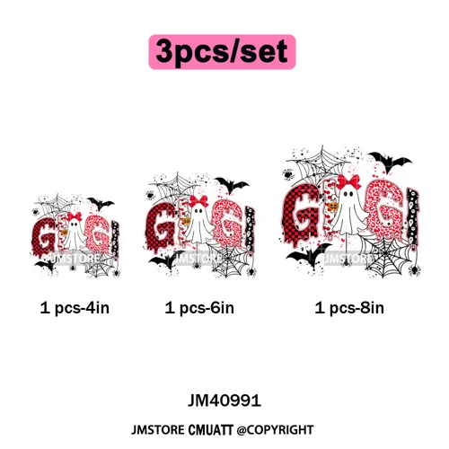 Leopard Checkered Spooky Mama Ghost Halloween Letters Preppy Halloween Iron on DTF Transfer Stickers Ready to Press for T-shirts