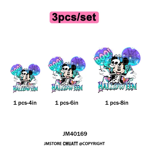 Colorful Cute Cartoon Animal Boo Skeleton Halloween Season Iron on DTF Washable Transfers Stickers Ready to Press for Textile