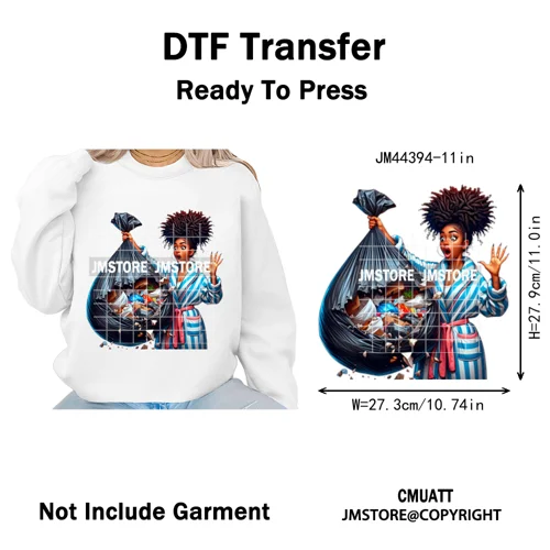 Angry Office African Girl Sassy Moods Housework Mom Iron on Washable DTF Heat Transfer Stickers Ready to Press for T-shirts Bags