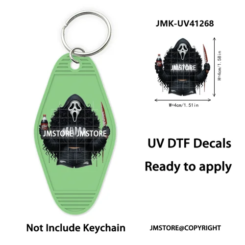 Black Girl Halloween Spooky Horror Mama UV DTF Motel Keychain Wraps Ready To Apply Waterproof High Quality Hotel Keychain Decals