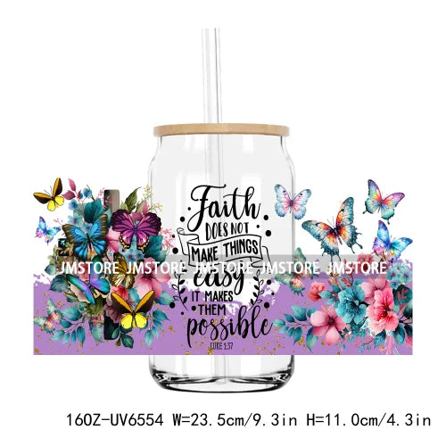 Jesus Fills My Cup Retro Faith 16OZ UV DTF Cup Wrap Transfers Stickers Custom Label Durable Waterproof Logo For Libbey Glass Can