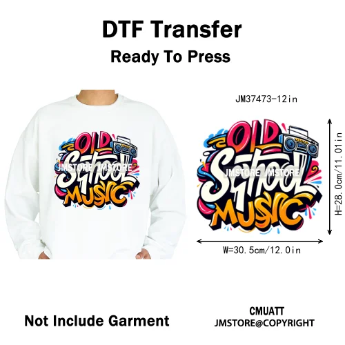 12in Graffiti Hip Hop Music Rap King Lover Video Pro Games Iron on Diy DTF Thermal Transfer Stickers Ready to Press for Clothing