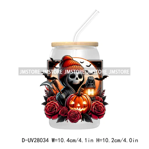 Cartoon Halloween Highland Cow UV DTF Transfer Stickers Decals For Libbey Cold Cups Mug Tumbler High Quality Labels Spooky Skull