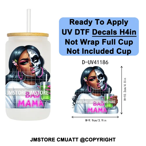 Bad Mama Killers Mom Halloween UV DTF Decals Ready To Apply Waterproof Transfer Stickers DIY Crafts For 16OZ Libbey Glass Can