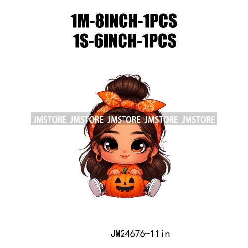 Funny Headband Hispanic Cute Latina Baby Girls Halloween Pumpkin Designs Iron On DTF Heat Press Transfer Stickers For Shirt Bags