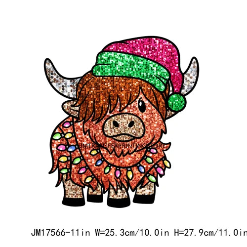 Retro Mooey Howdy Christmas Highland Cow Western Jingle Horse DTF Sticker Sorta Scary Sorta Merry Transfer Printing For Clothes