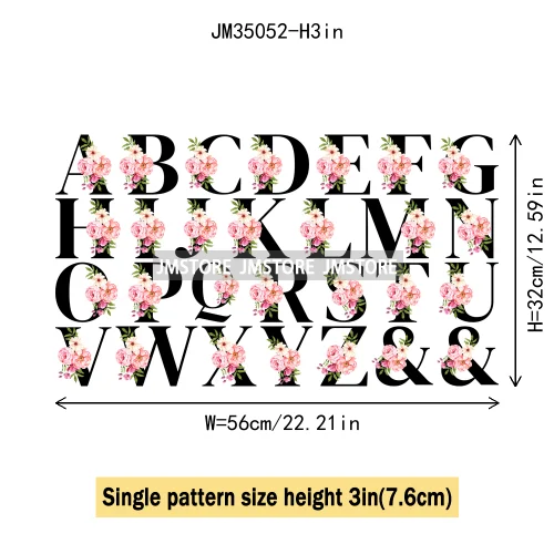 Flower Alphabet Name Monogram Floral Single Letter Illustration Sets Iron On DTF Transfers Stickers Ready To Press For Hoodies