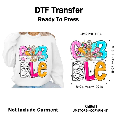 Trendy Give Thanks Coquette Gobble Turkey Bow Girly Fall Blessed Iron on DTF Heat Transfers Stickers Ready to Press for Clothing