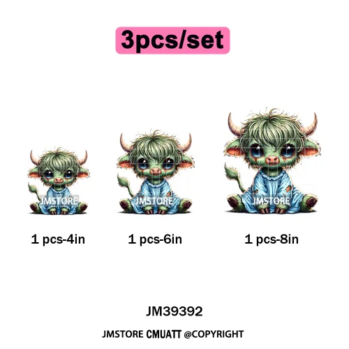 Horror Spooky Cartoon Baby Highland Cow Halloween Vibes Animal Iron on DTF Washable Transfers Sticker Ready to Press for Hoodies