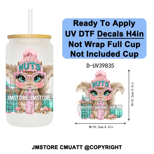 Girly Halloween Ghost Pumpkin Coffee Lover UV DTF Transfer Stickers Decals Ready To Apply Waterproof For 16OZ Libbey Glass Can