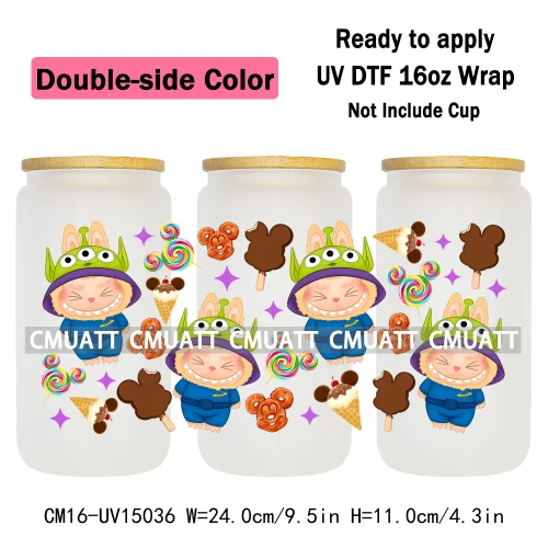 Double Sided Color UV DTF Cup Wraps 16OZ Wholesale Custom Bulk Waterproof Cartoon Cute Monster Transfer Designs For Mug Glass