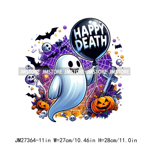 Funny Happy Death Watch Scary Movie Boo Ghost Halloween Vibes Thermal Logos DTF Iron On Heat Press Transfer Stickers For Clothes