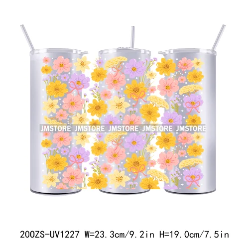 Coquette Bow Flowers Book Lover UV DTF Tumbler Wraps Durable Ready To Apply Transfer Stickers For 20OZ Straight Skinny Tumblers