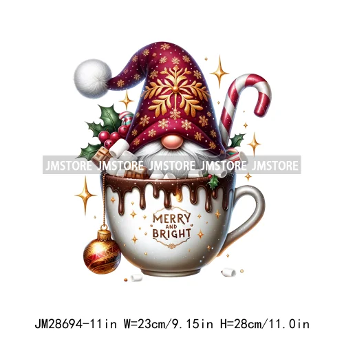 Winter Hot Cocoa Boy Cozy Gnomes Coffee Mug Tis The Season Happy Christmas Iron On DTF Heat Press Transfers Stickers For Clothes