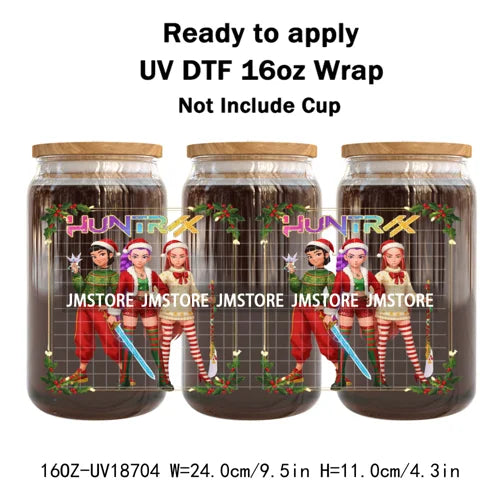 Demon Hunters Kpop Christmas Party UV DTF Stickers Ready To Apply Cup Wrap Durable Custom Prints DIY Craft For Libbey Can Glass
