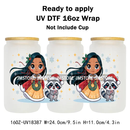 Girly Cartoon Princess Christmas Animals UV DTF Stickers Ready To Apply Cup Wrap Waterproof Logo For Libbey Glass Can Tumbler