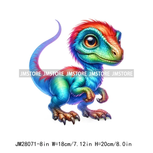 Colorful Dinosaur Baby Animal Thermal Printing Iron On DTF Transfer Stickers Ready To Press For Clothes