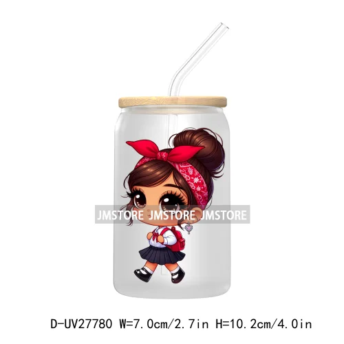 Chibi Cute Latina Baby Girl Back to School UV DTF Transfer Stickers Decals For Libbey Cold Cups Mugs Tumbler Label Hispanic Girl