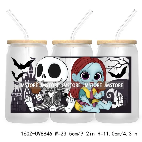 Stay Spooky Halloween 16OZ UV DTF Cup Wrap Transfer Sticker Custom Label Waterproof Logo For Libbey Glass Can Cartoon Characters