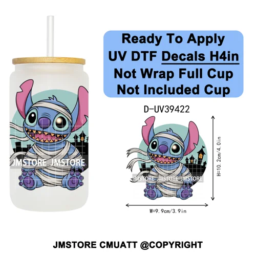 Witch Cartoon Horror Halloween Mummy UV DTF Transfer Stickers Decals Ready To Apply Waterproof For 16OZ Libbey Glass Can Tumbler
