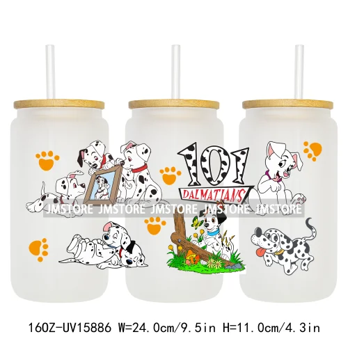 Cute Loyal Dogs Black Dalmatian UV DTF Cup Wraps Ready To Apply Waterproof Transfer Stickers For 16OZ Libbey Glass Can Tumbler