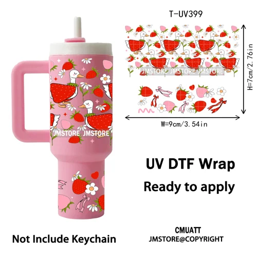 Pink Coquette Bow Goose Daisy Flower UV DTF Mini Tumbler Keychain Wraps Ready To Apply Transfer Stickers Prints Waterproof Decal