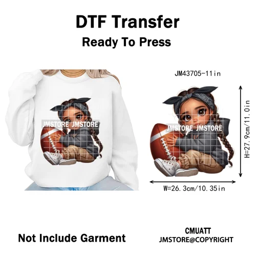 Cute Sporty Fans Chicana Mexican Girls Kids Football Season Iron on Washable DTF Transfers Stickers Ready to Press for Clothing