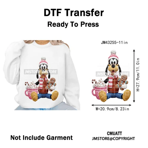 Hot Cocoa Coffee Lover Cartoon Faux Yarn Christmas Xmas Iron on Washable DTF Transfers Stickers Ready to Press for Sweatshirts