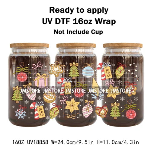 Funny Christmas Sweet Dessert UV DTF Cup Wrap Ready To Apply Transfer Sticker Waterproof 16OZ Tumbler Wraps For Libbey Glass Can