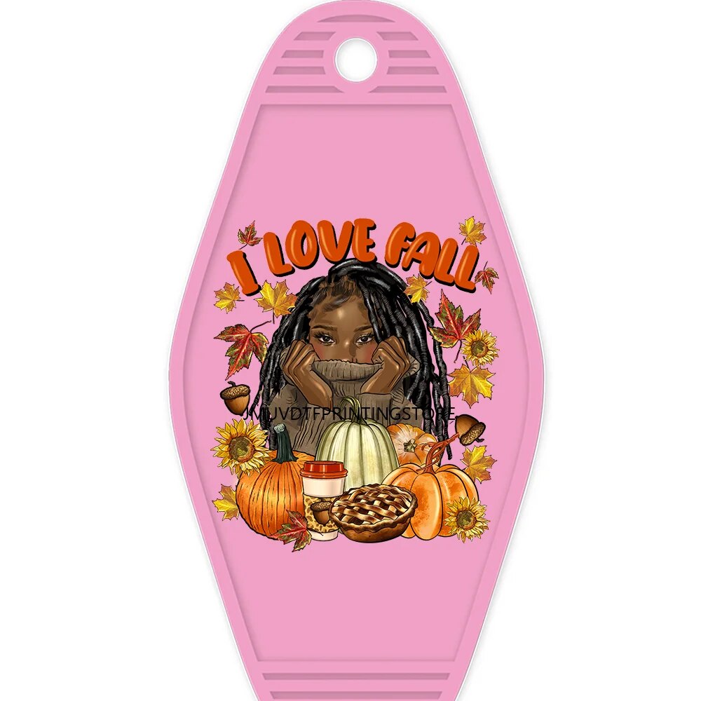 Black Girl Just A Girl Who Loves Fall High Quality WaterProof UV DTF Sticker For Motel Hotel Keychian Merry Christmas Afro Girl