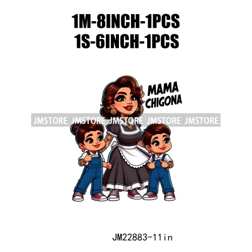 Cartoon Mama Chingona Chicana Latina Mexican Spanish Mom Kids Happy Mother's Day Iron On DTF Transfer Stickers For Clothes