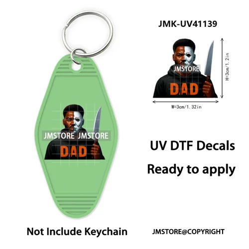 Black Dad Halloween Horror Villain UV DTF Motel Keychain Decal Ready To Ship Durable Transfer Stickers Prints For Hotel Keychain