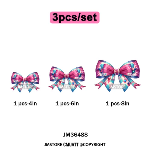 Colorful Princess Vibes Coquette Girly Kids Pastel Bows Printed Decals Iron on DTF Transfer Stickers Ready to Press for Clothes