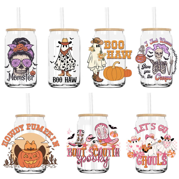 Howdy Pumpkin Boo Haw Halloween Momster UV DTF Transfers Stickers Decals For Libbey Cold Cups Mugs Tumbler Waterproof DIY Craft