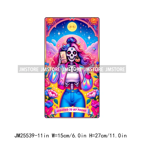 Colorful Artist Overthinker Dad Women Skeleton Thermal Logo  Tarot Card DTF Iron On Transfer Stickers Ready To Press For Hoodies